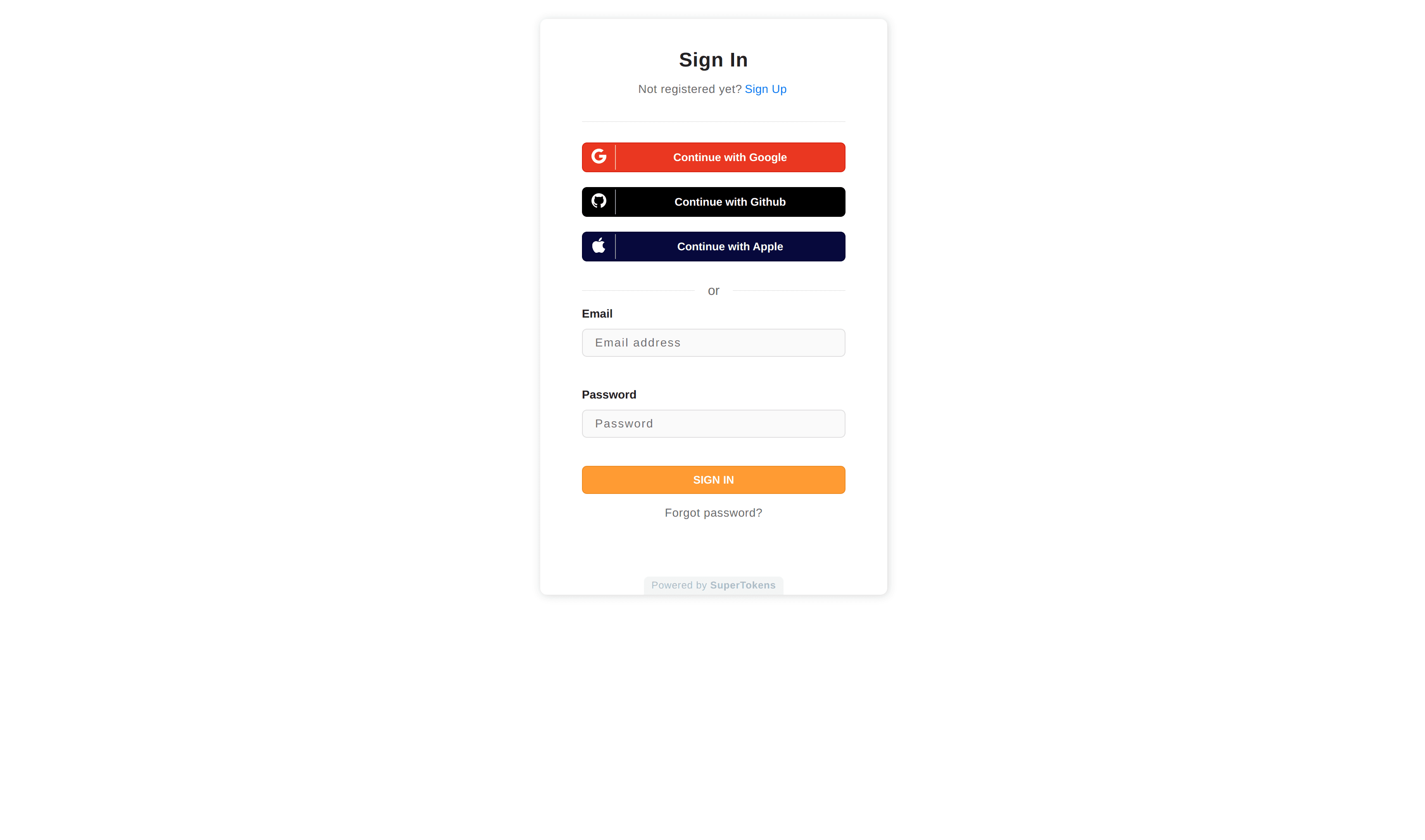 SuperTokens Auth Screen